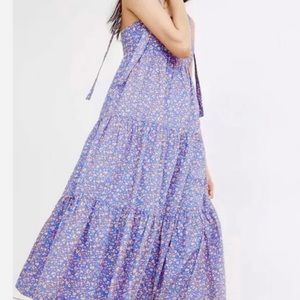 Madewell Blue Floral Midi Strap Tiered Dress  L